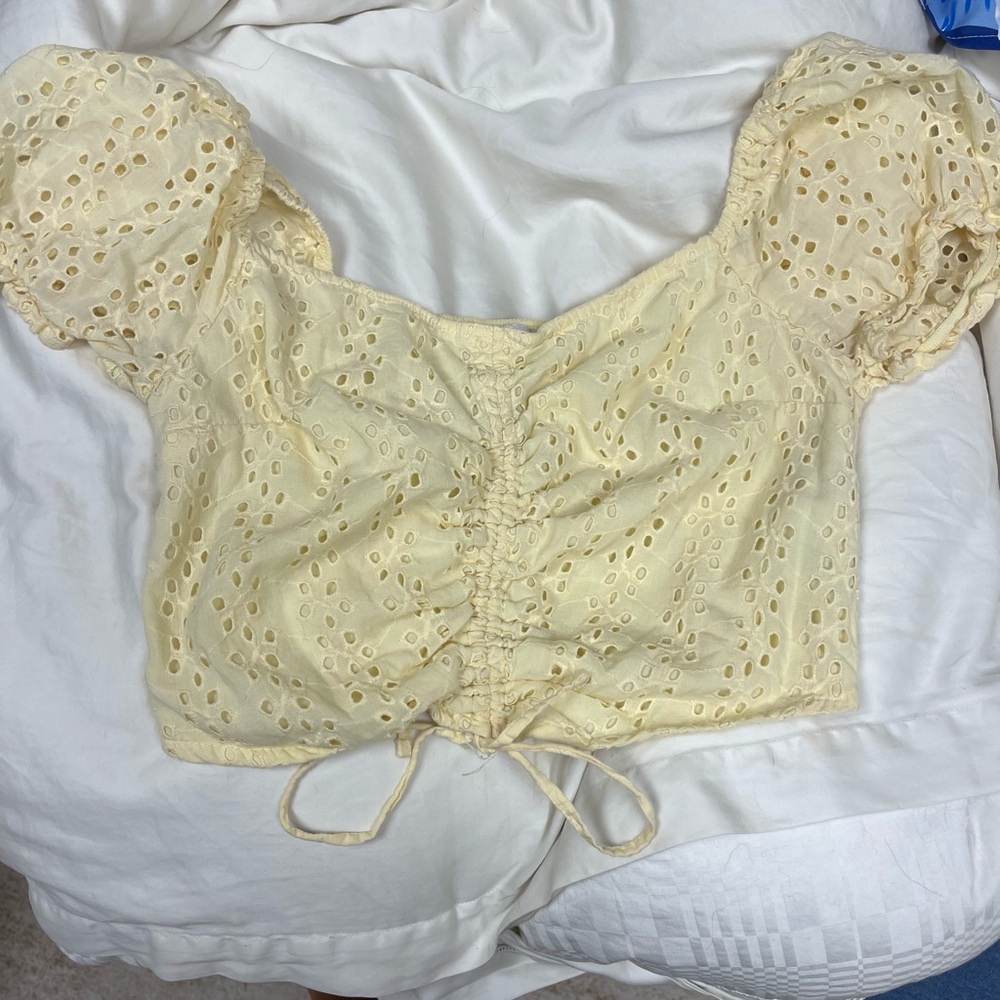 Hollister Yellow Eyelet Puff Sleeve Top